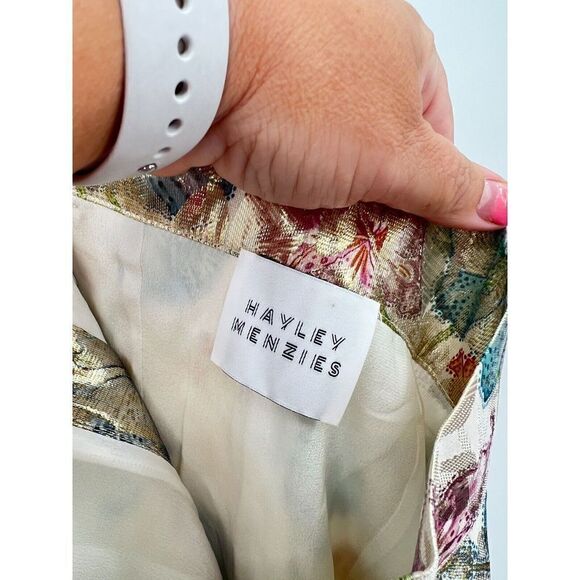 Hayley Menzies Shimmering Bonita Silk Jacquard Tailored Trousers Size Small - Picture 12 of 15